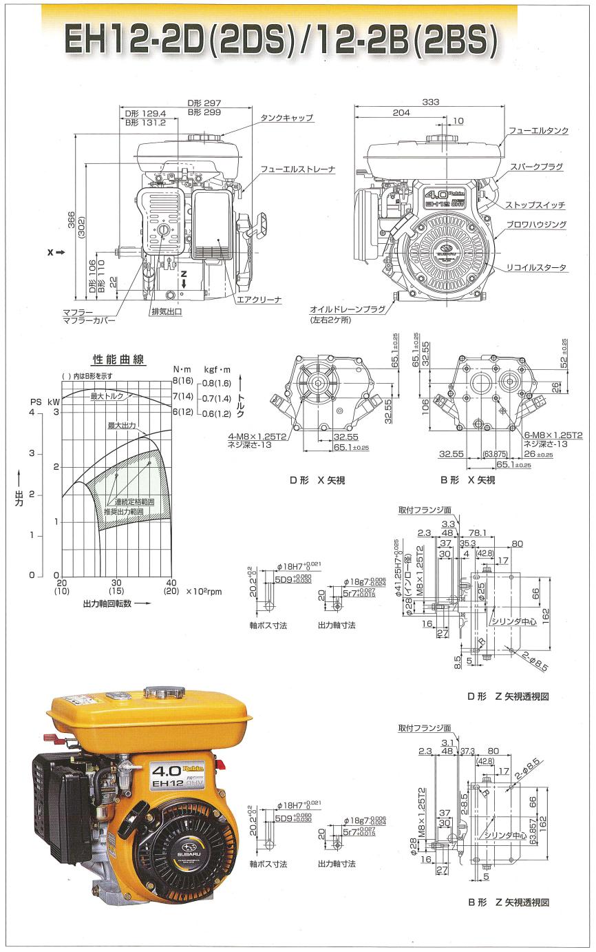 ロビンエンジン【富士重工業株式会社】ロビンエンジン：ＥＨ１２－２Ｄ、ＥＨ１２－２ＤＳ、ＥＨ１２－２Ｂ、ＥＨ１２－２ＢＳの通信販売｜４サイクルガソリンエンジン,空冷４サイクル立形単気筒ＯＨＶ式ガソリンエンジン：ＥＨ１２－２Ｄ、ＥＨ１２－２ＤＳ、ＥＨ１２－２Ｂ、ＥＨ１２－２ＢＳの通信販売｜大人気！富士ロビンの新型ＯＨＶエンジン。長年の信頼からあらゆる分野で使われています。建機・農機・噴霧機・土木・農業・漁業などあらゆる現場で使用されています。 ＥＨ１２－２Ｄ、ＥＨ１２－２ＤＳ、ＥＨ１２－２Ｂ、ＥＨ１２－２ＢＳの通信販売