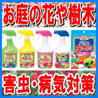 園芸害虫対策・樹木害虫対策、駆除、退治（アブラムシ、チャドクガ、ダンゴムシ、ハダニ、うどんこ病、カイガラムシ、ケムシ、アザミウマ、コバエ、コナジラミ）駆除、退治【トレボン乳剤、マツグリーン液剤２、スミフェート粒剤、チャドクガ防除剤、アースガーデンケムシコロリ、アースガーデンアブラムシコロリ、アースガーデンバラの虫ホイホイ、アースガーデンＷ、アースガーデンＣ、アースガーデン、ナチュラルガーデントップ、あめんこ、ダンゴムシアース、アリの巣コロリジェル、ハエ取り棒、野菜と花を水あめで守るスプレー、バシレックス水和剤、インプレッション水和剤、カダンセーフ、カダン殺虫肥料、ベニカＤスプレー、ベニカＤスプレージェットタイプ、ベニカｘスプレー、ハイポネックス、ＨＪバイスロイド液剤ＡＬ、フローラガードＡＬ、サルバトーレＭＥ、虫とりシートブルー、虫とりシ－トイエロー、ホリバーロール、マイリノー、アブラムシげきタイ、虫よけしきわらいらず、ニューウィンズパック、ダイアジノン粒剤３、デミリン水和剤】