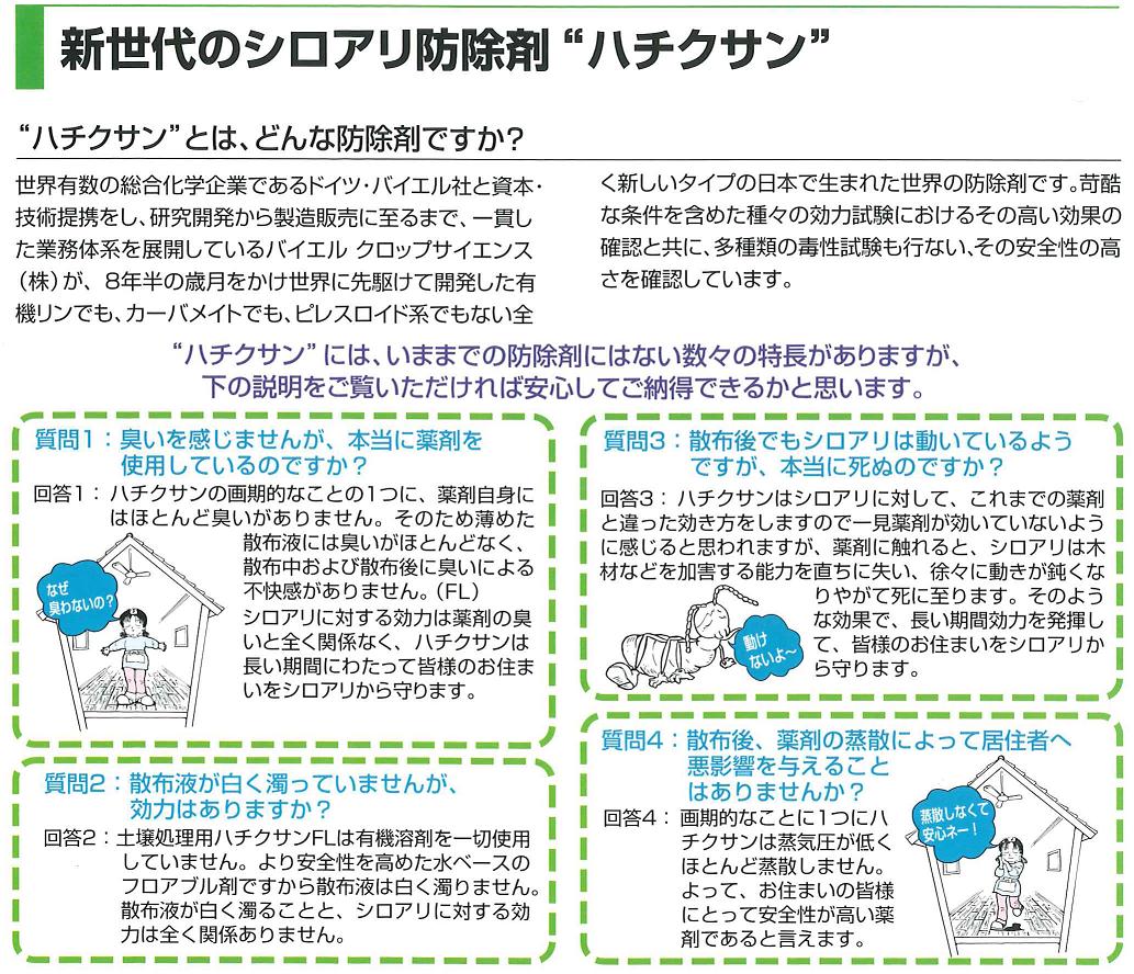 新世代のシロアリ防除剤　ハチクサン２０ＷＥ