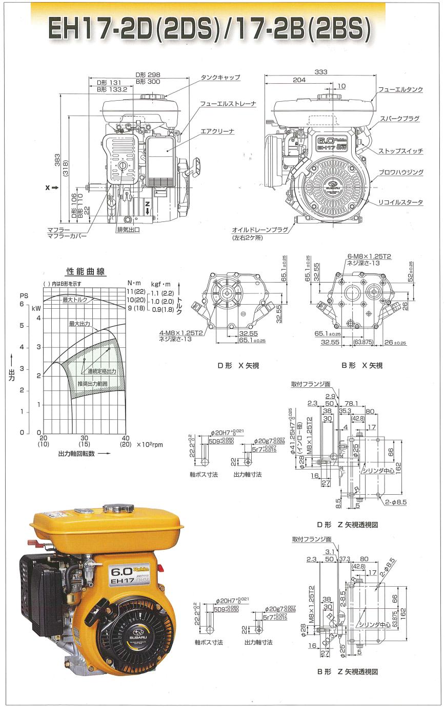 ロビンエンジン【富士重工業株式会社】ロビンエンジン：ＥＨ１７－２Ｄ、ＥＨ１７－２ＤＳ、ＥＨ１７－２Ｂ、ＥＨ１７－２ＢＳの通信販売｜４サイクルガソリンエンジン,空冷４サイクル立形単気筒ＯＨＶ式ガソリンエンジン：ＥＨ１７－２Ｄ、ＥＨ１７－２ＤＳ、ＥＨ１７－２Ｂ、ＥＨ１７－２ＢＳの通信販売｜大人気！富士ロビンの新型ＯＨＶエンジン。長年の信頼からあらゆる分野で使われています。建機・農機・噴霧機・土木・農業・漁業などあらゆる現場で使用されています。 ＥＨ１７－２Ｄ、ＥＨ１７－２ＤＳ、ＥＨ１７－２Ｂ、ＥＨ１７－２ＢＳの通信販売