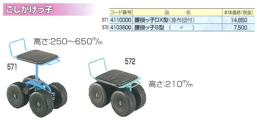 永田製作所・作業者の負担を軽減する腰掛ッ子DX型、腰掛ッ子S型、こしかけっ子の通信販売：テクノ株式会社、永田製作所のハウス用品・腰掛ッ子DX型、腰掛ッ子S型、座布団付き、作業者の腰への負担を軽減する移動イス、永田製作所・作業者の負担を軽減する腰掛ッ子DX型、腰掛ッ子S型、こしかけっ子の通信販売：テクノ株式会社