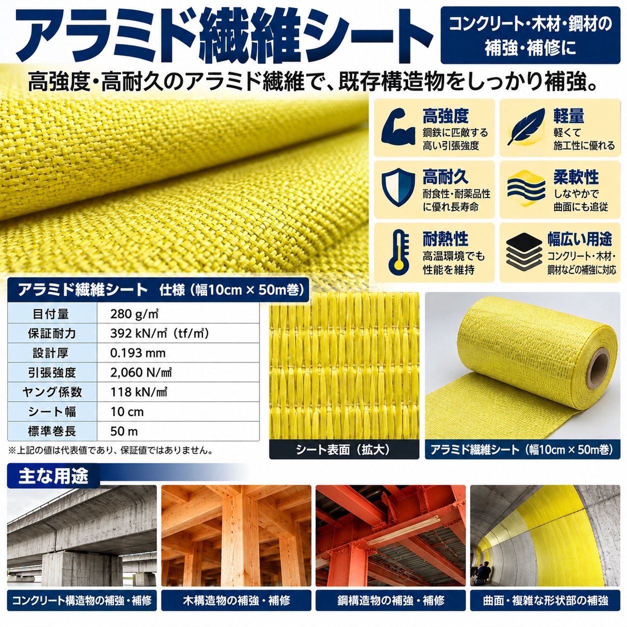 アラミド繊維シートの特徴・仕様