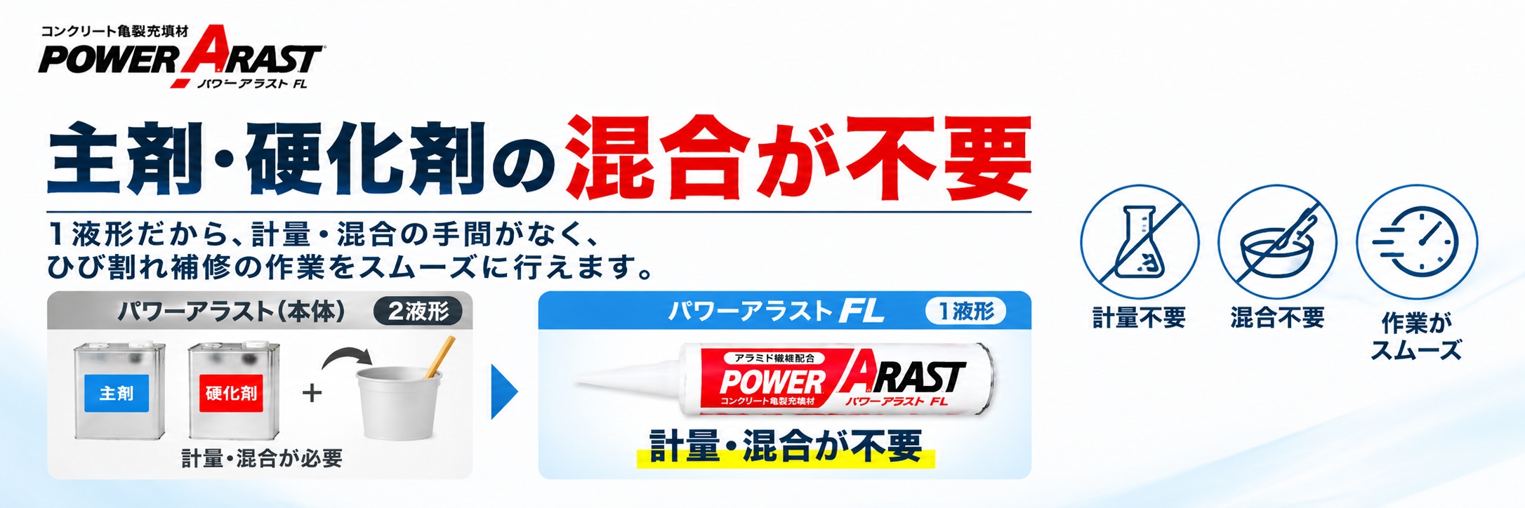 主剤・硬化剤の混合が不要