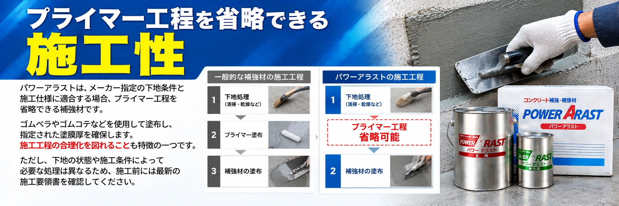 プライマー工程を省略できる優れた施工性｜作業効率を高めるコンクリート補強材